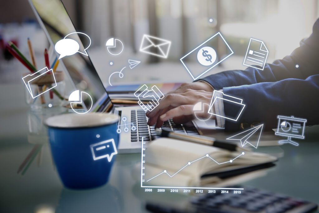 Business professional typing in his laptop representing Digital marketing services